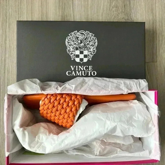 NIB Vince Camuto Leather Woven Square Toe Slide Sandals ,Arissa, Orange 8.5 M - Picture 2 of 6